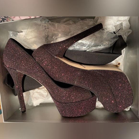 👠"There's No Place Like Home!" Brian Atwood Bambola Fuschia Sparkle Peeptoe Sz 9 - Picture 15 of 16